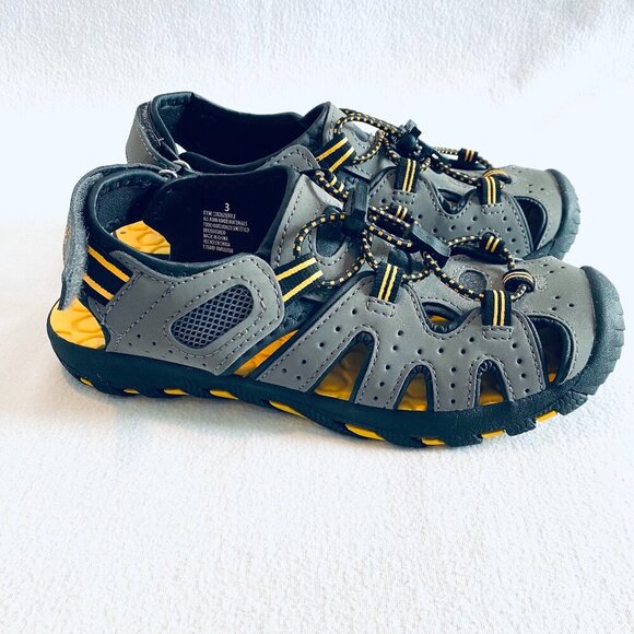 Khombu flexible sport sandal Boy size 3 grey yellow nonslip Velcro quick dry - Picture 4 of 5